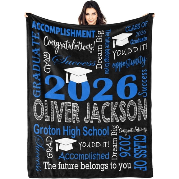 Personalized Graduation Gifts Blanket with Name School Custom Class of 2026 Graduation Blankets Customized Throw Blanket for High School