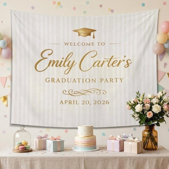 Personalized Graduation Linen-Style Fabric Tapestry, Custom Name Party Backdrop for Class of 2026 Celebration and Congrats Grad Decor