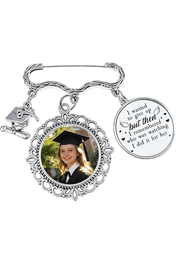 Personalized Graduation Memorial Pin with Photo Charm, Custom Graduation Tassel Pin Class of 2026 Keepsake GiftSilver1Pcs