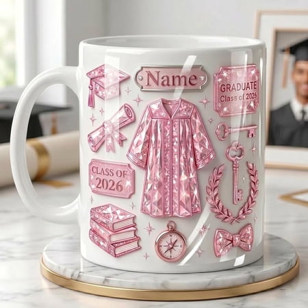 Personalized Graduation Mug Class Of 2026 Custom Name, Faux 3D Effect Mug Grad Gift