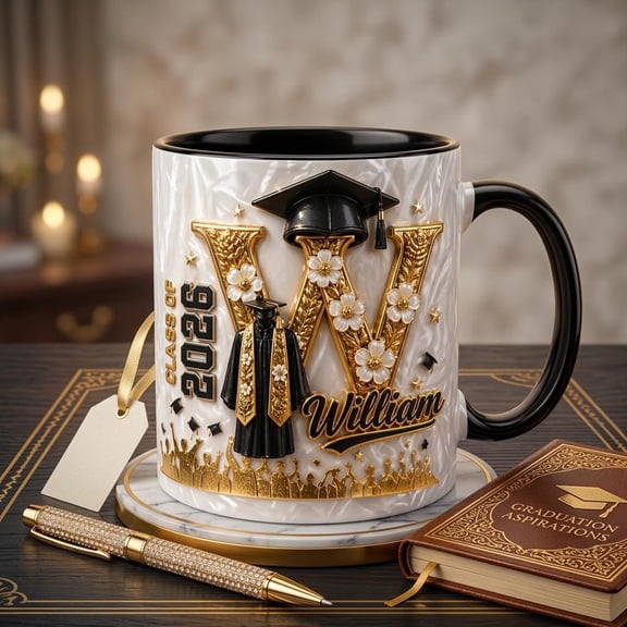 Personalized Graduation Mug Class of 2026 – Custom Name 3D Effect Coffee Cup, Graduate Gifts, Unique Graduation Gift Idea