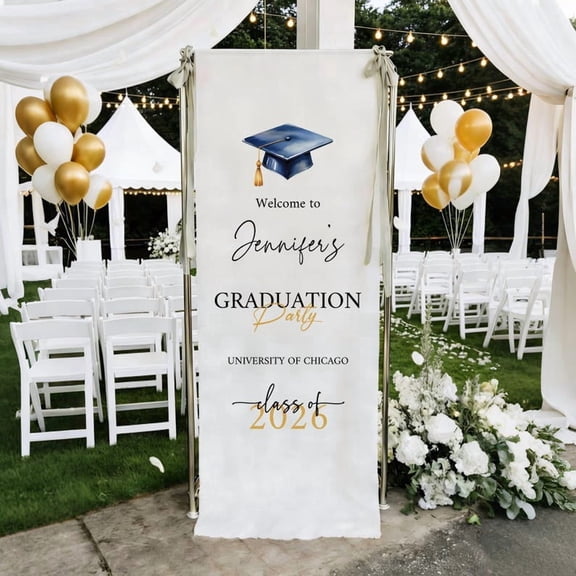 Personalized Graduation Party Welcome Sign, Class Of 2026 Satin Banner, Custom Photo Backdrop