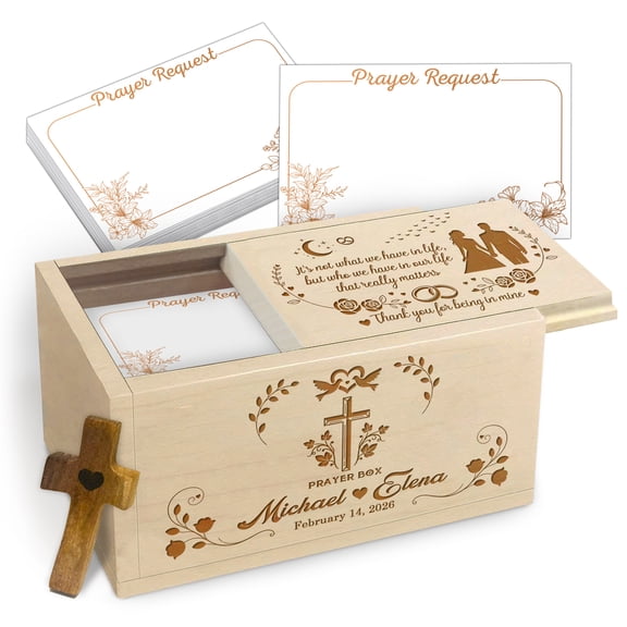 Personalized Graduation Prayer Box with Custom Name Date, Maple Wood Prayer Box with 100 Prayer Request Cards and Wooden Cross, Christian Graduation Gift