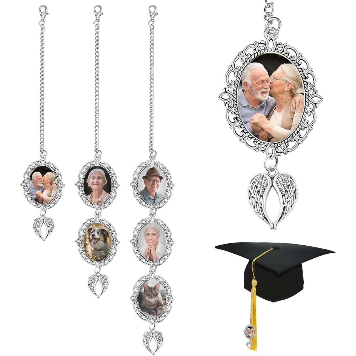 Personalized Graduation Tassel Photo Charm With Angel Wings, Graduate ...