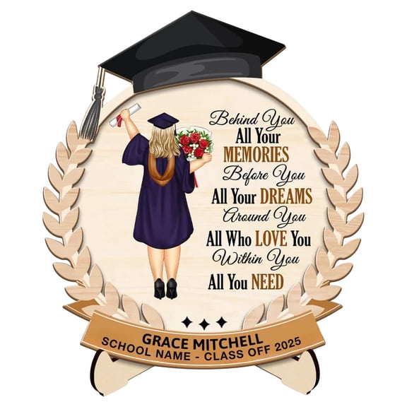 Personalized Graduation Wooden Plaque with Graduate Silhouette & Inspirational Quote, Custom Name & School Class Year, High School College Graduation Gift for Him Her