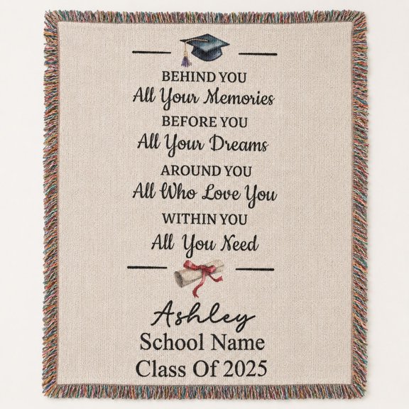 Personalized Graduation Woven Cotton Blanket, Custom Name Class Year Throw