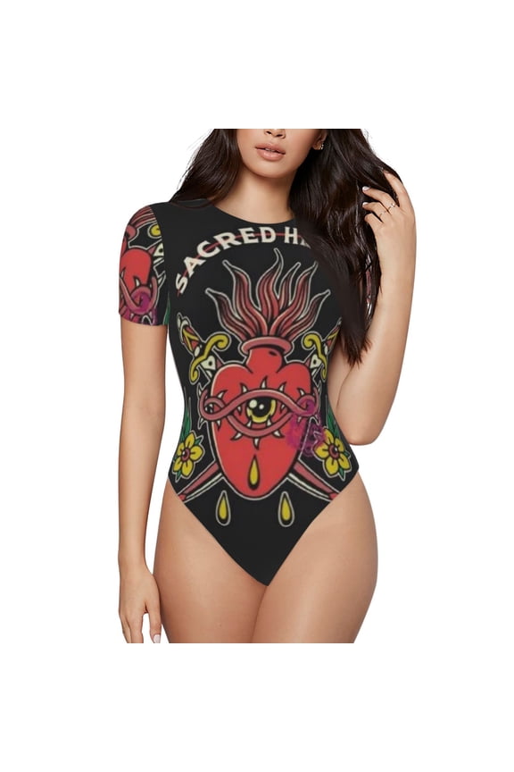 Personalized Graffiti Women'S Fashion Crew Neck Bodysuit Shirts Short-Sleeved Onesie Tops