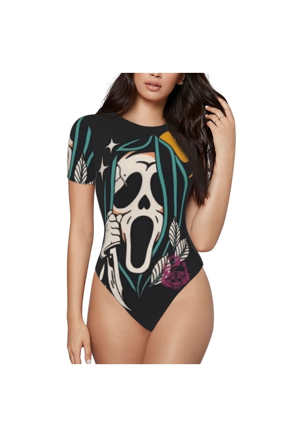 Personalized Graffiti Women'S Fashion Crew Neck Bodysuit Shirts Short-Sleeved Onesie Tops