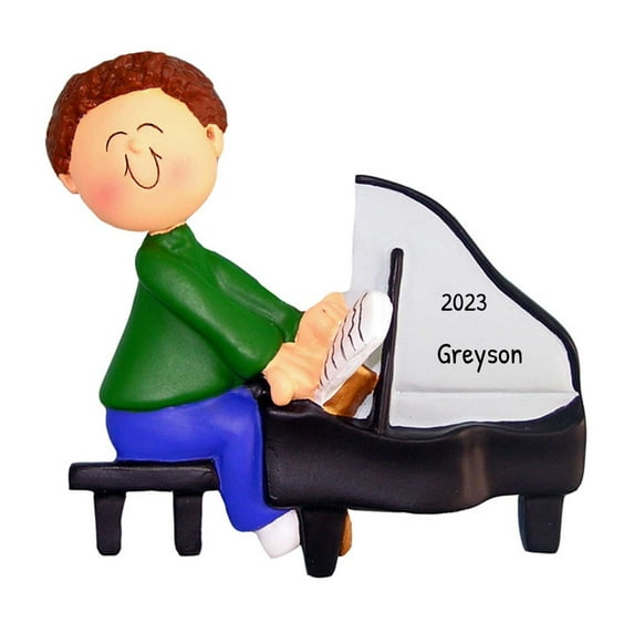 Personalized Grand Piano Ornament 2024 - Brunette Boy Pianist Ornament Piano Recital Gifts Keepsake