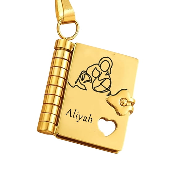 Personalized Granddaughter Book Necklace - To My Granddaughter Chapter Book Pendant with 6 Engraved Pages, Custom Name Stainless Steel Gift from Grandma or Grandpa (Silver+Gold)