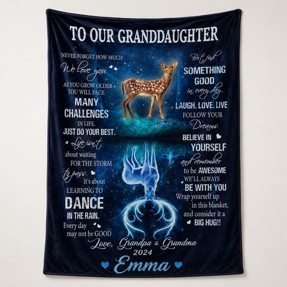 Personalized Granddaughter Fleece Blanket, Custom Name Date 3D Print Polyester Throw, 280gsm, Multiple Sizes