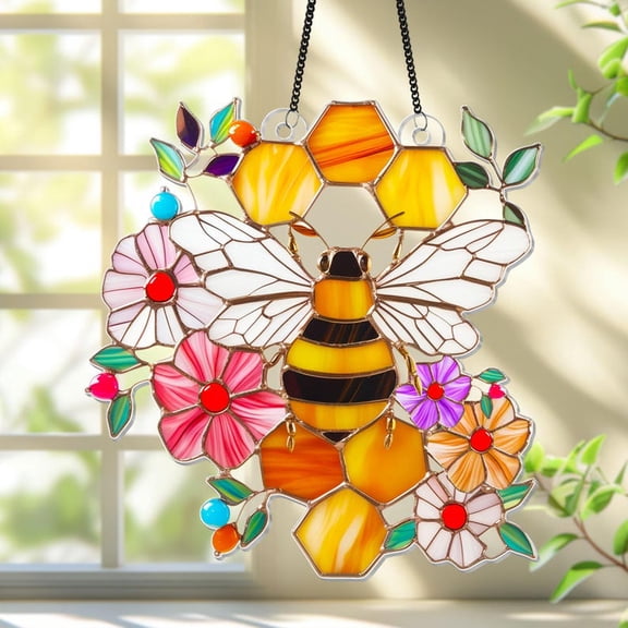 Personalized Grandma Bee & Grandkid Bee Acrylic Suncatcher, Custom Yellow Honeybee Window Hanging, Gift for Bee Lovers, Grandma Home Decor