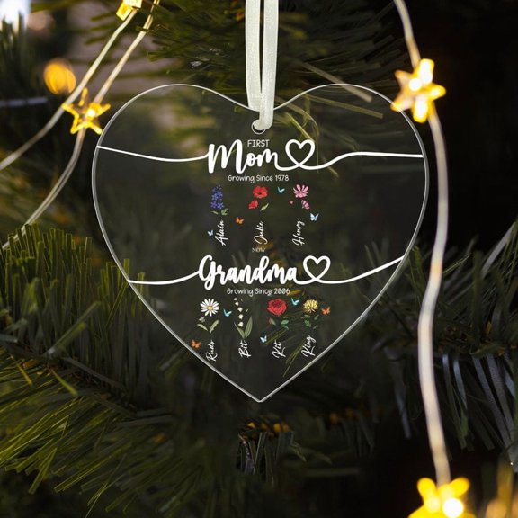 Personalized Grandma Birth Month Flower Ornament – New Grandma Gift, First-Time Grandma Keepsake, Custom Flower Garden Mom Gift & Christmas Decoration