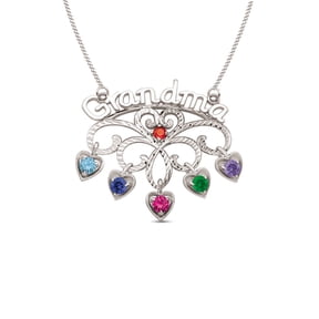 Personalized Grandma Birthstone Necklace in Sterling Silver by Jewlster