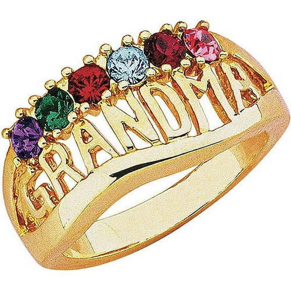 Personalized "Grandma" Birthstone Silver-Tone or 14kt Gold-Tone Ring, Personalized Planet