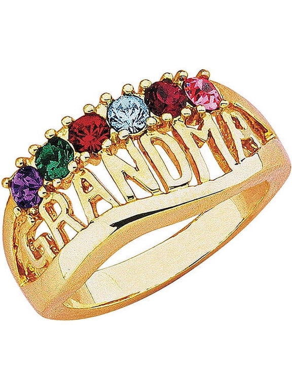 Personalized "Grandma" Birthstone Silver-Tone or 14kt Gold-Tone Ring, Personalized Planet