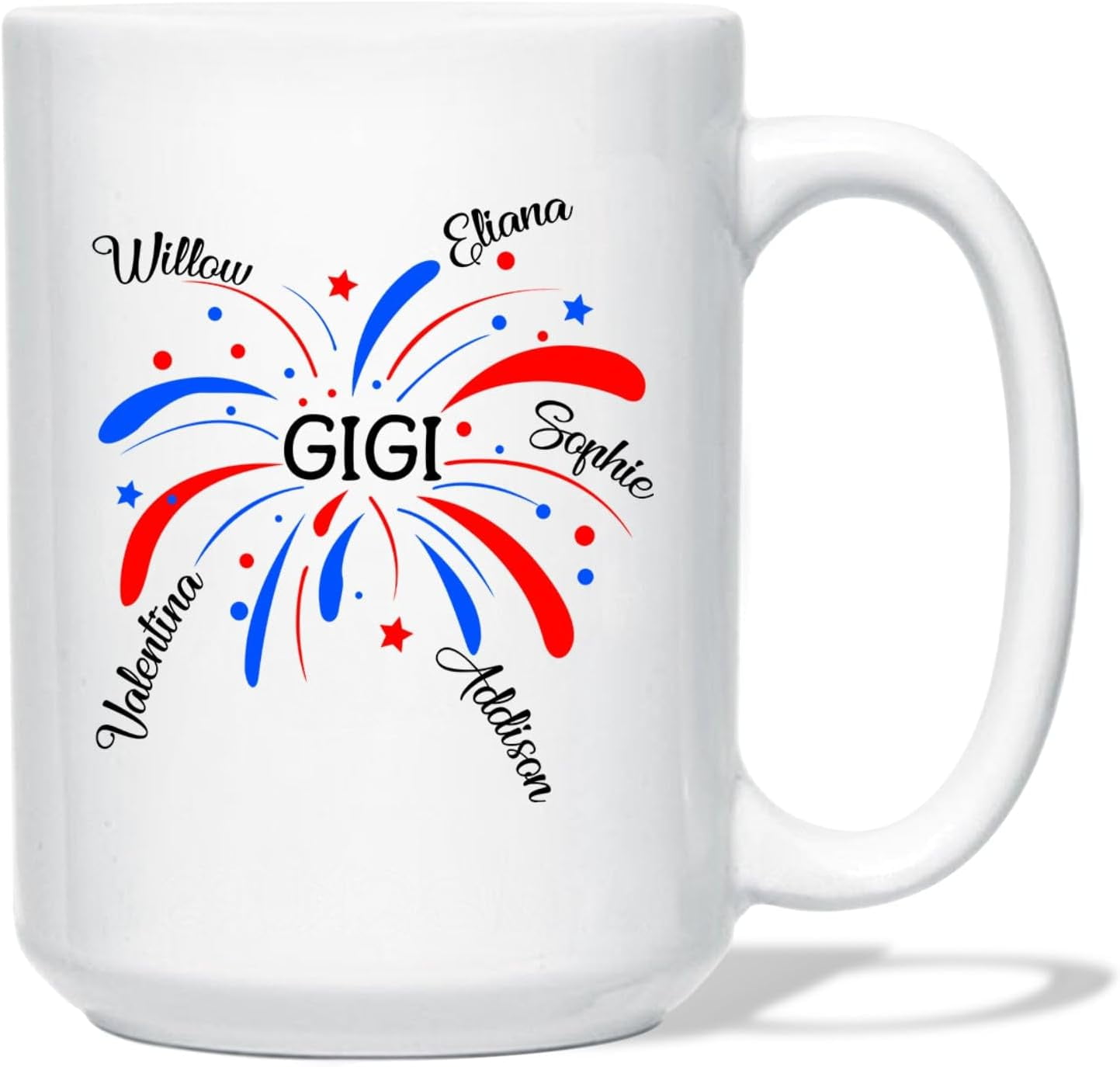 Personalized Grandma Coffee Mug, Gigi Firework 4th of July Mug