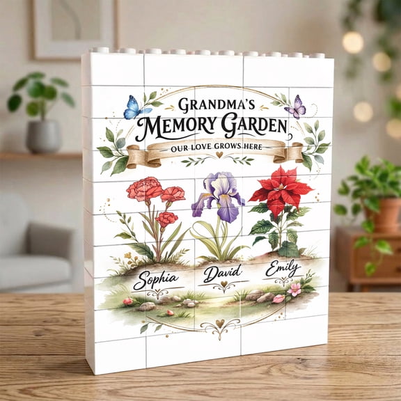 Personalized Grandma Garden Building Block Plaque with Custom Names, Family Flower Keepsake Display Gift for Grandmother