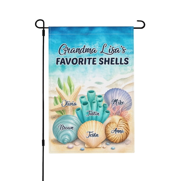 Personalized Grandma Garden Flag With Favorite Shells And Custom Names For Yard Decor 12x18 in