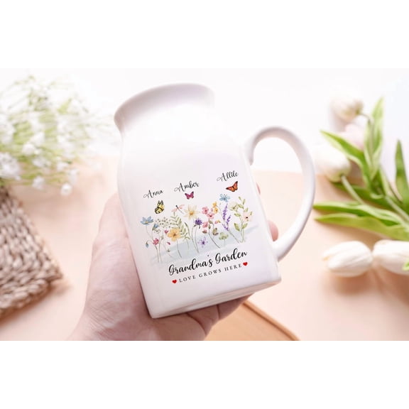Personalized Grandma Garden Flower Vase, Custom Nana or Mimi Gift, Mother's Day Gift from Grandkids, Custom Flower Vase with Names