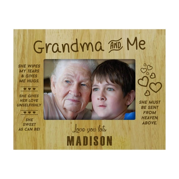 Personalized Grandma & Me Wood Engraved Picture Frame With Name - 4 x 6 Inches Vertical