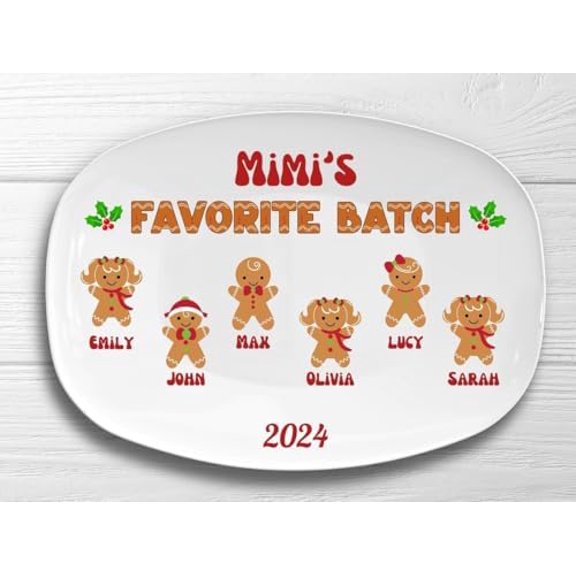 Personalized Grandma Platter With Grandkids Names - Favorite Batch Plate Gift, Gingerbread Cookies Family Platter, Christmas Serving Tray for Nana Mom$$Home Decor, Kitchen, & Other
