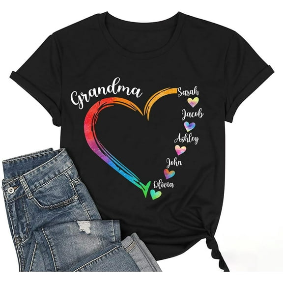 Personalized Grandma Shirt, Colorful Heart Grandma Shirts for Women, Gifts for Grandma Mothers Day A0