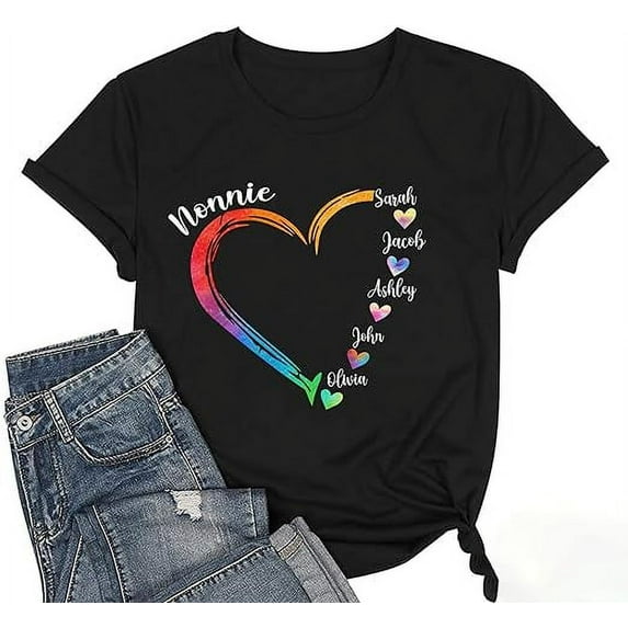 Personalized Grandma Shirt, Colorful Heart Grandma Shirts for Women, Gifts for Grandma Mothers Day A6