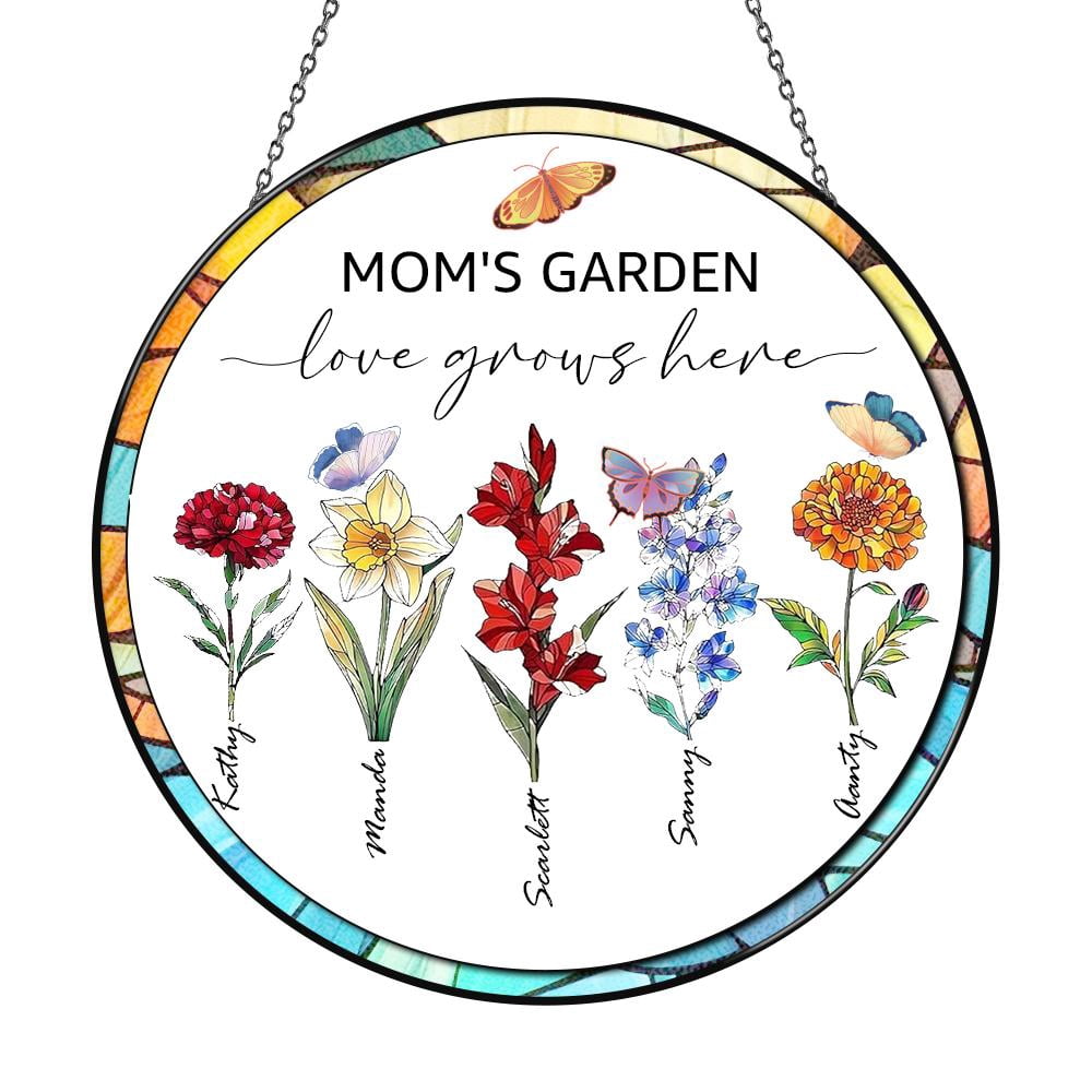 Personalized Grandmas Garden Stained Glass Suncatcher with Birth Month ...