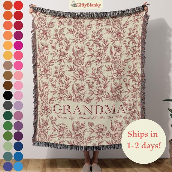Flowral Top Personalized Grandmother Woven Blanket - Custom Grandma Throw - Nana ...