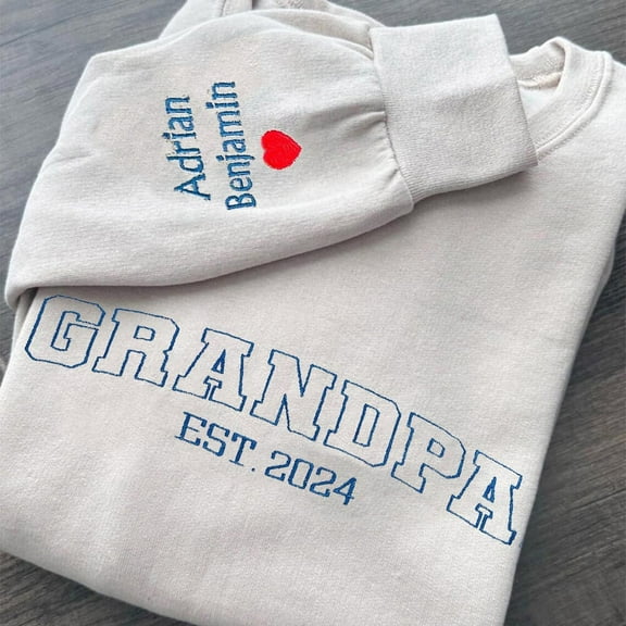 Personalized Grandpa Embroidered Sweatshirt Hoodie With Grandkids Names Father's Day