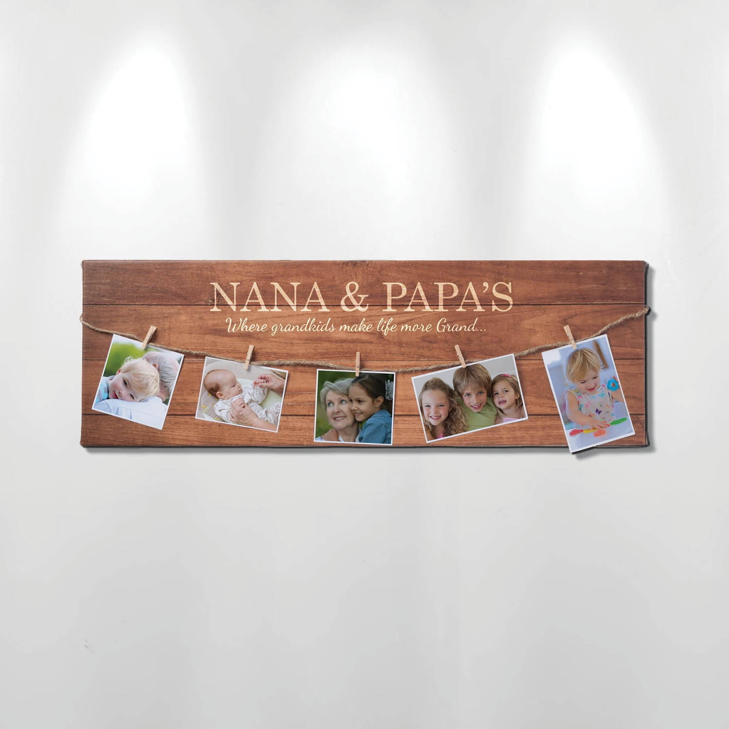 Personalized Grandparents Canvas with Photo Clips, 9x27