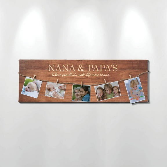 Personalized Grandparents Canvas with Photo Clips, 9x27