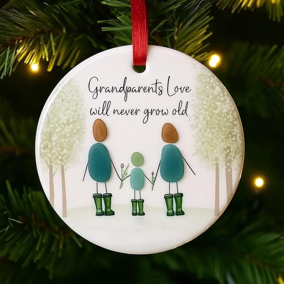 Personalized Grandparents Ornament - Sea-Glass-Style Heart, Grandparents' Love Will Never Grow Old, Gift for Grandma & Grandpa, Family Christmas Keepsake