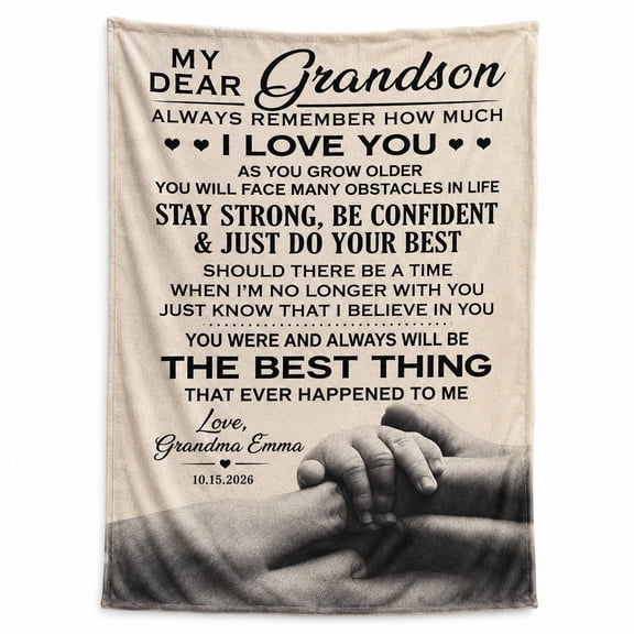 Personalized Grandson Fleece Blanket, Custom Name Date Text 280gsm Polyester Throw, Gift from Grandma, 30x40 40x50 50x60 60x80