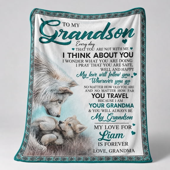 Personalized Grandson from Grandma Fleece Throw Blanket, Custom Name or Text, Soft 280 GSM Polyester, Gift for Grandson