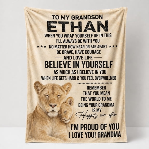 Personalized Grandson Fleece Throw Blanket, Custom Name or Text, Soft 280 GSM Polyester, Gift for Grandson
