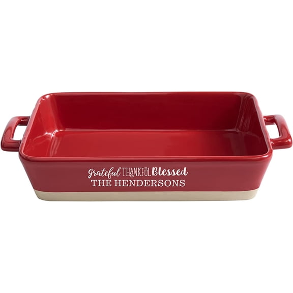 Personalized Grateful Thankful Blessed Stoneware Red Lasagna Dish