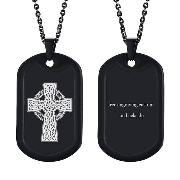 Personalized Greek Cross Necklace for Men Women,Stainless Steel Name Quote Custom Cross Dog Tag Christian Necklace Baptism Religious Jewelry with Silicone Silencer