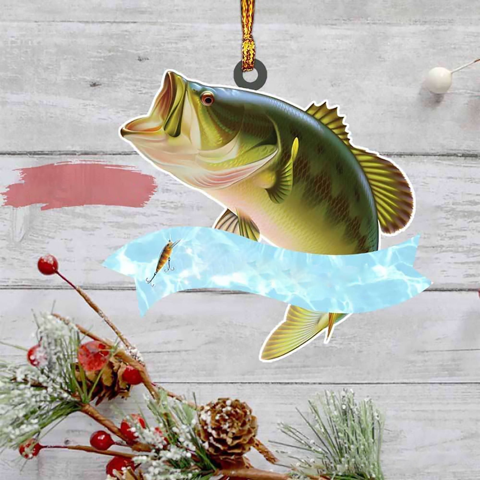 Personalized Green Bass Fish Largemouth Flat 2D Christmas Ornaments
