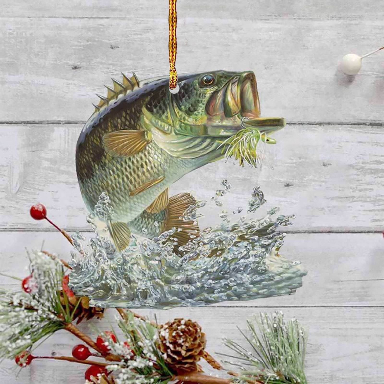 Personalized Green Bass Fish Largemouth Flat 2D Christmas Ornaments