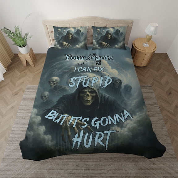 Personalized Grim Reaper Bedding Set – Custom Gothic Dark Humor Bedroom Decor