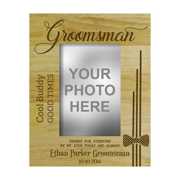 Personalized Groomsman Wedding Day Gift Wood Engraved Picture Frame With Name -4 x 6 Inches Horizontal