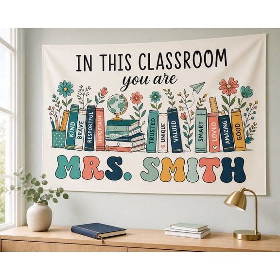 Personalized Groovy Classroom Tapestry Banner | Custom Teacher Name Decor