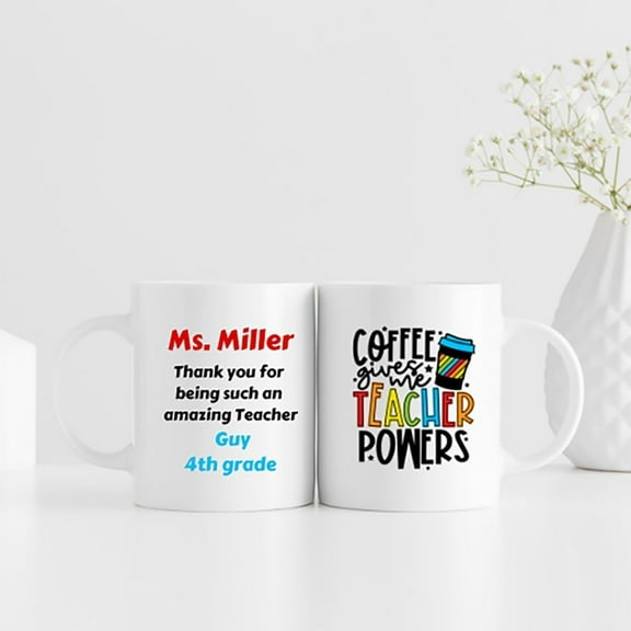 Personalized Groovy Teacher Mug With Name, End Of Term, Custom Teacher Appreciation, Gift for Teacher, Teaching Assistant, Back To School Gifts from Student Classroom Decor (Multi 5)