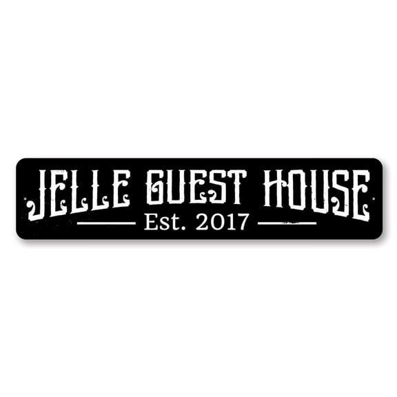 Personalized Guest House Established Year Aluminum Metal Decor Sign - 4x18 inches