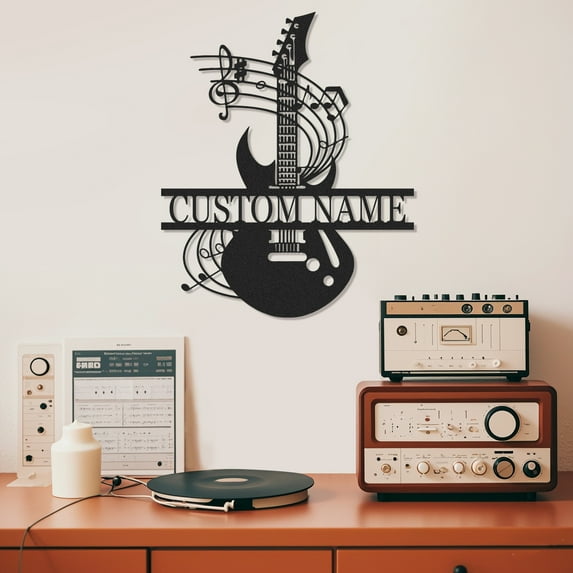 Personalized Guitar Metal Sign, Metal Signs Customized, Musical Note Wall Decor, Funny Music Wall Art, Custom Name Music Sign for Indoor & Outdoor Decor, Gifts for Musicians, Home Decor(10inches)