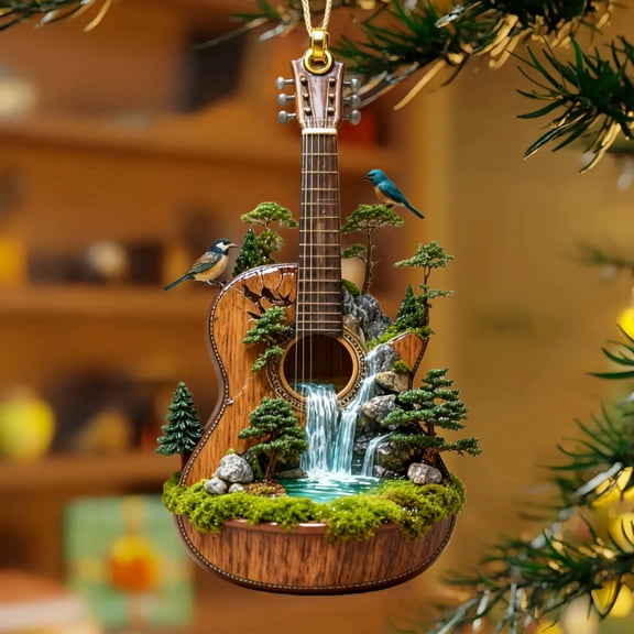 Personalized Guitar Ornament 2025, Guitar Christmas Ornament, Gift for Guitarists Music Lovers, Flat 2D Acrylic Keepsake, Unique Musician Holiday Tree Decoration