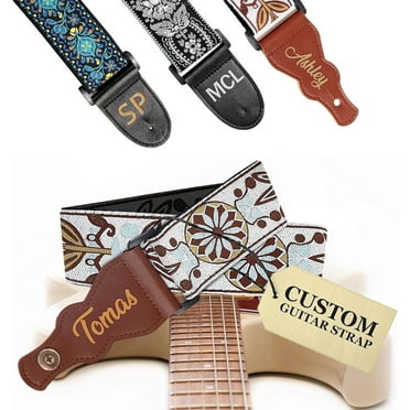 Beatles Guitar Strap Acoustic Personalized , Custom Guitar Body Strap With Embroidered Name / Text, Cotton Woven Belt With Pick Holder For Ukelele, Bass, Electric & Acoustic, Come With Free 1 Strap