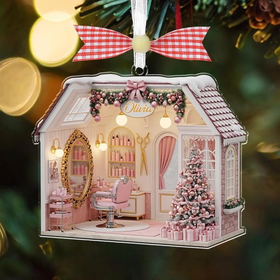 Personalized Hair Salon Christmas Ornament – Hairdresser Gift, Name Hair Salon Decor, Barber Shop Owner Gift, Beauty Salon Xmas Ornament